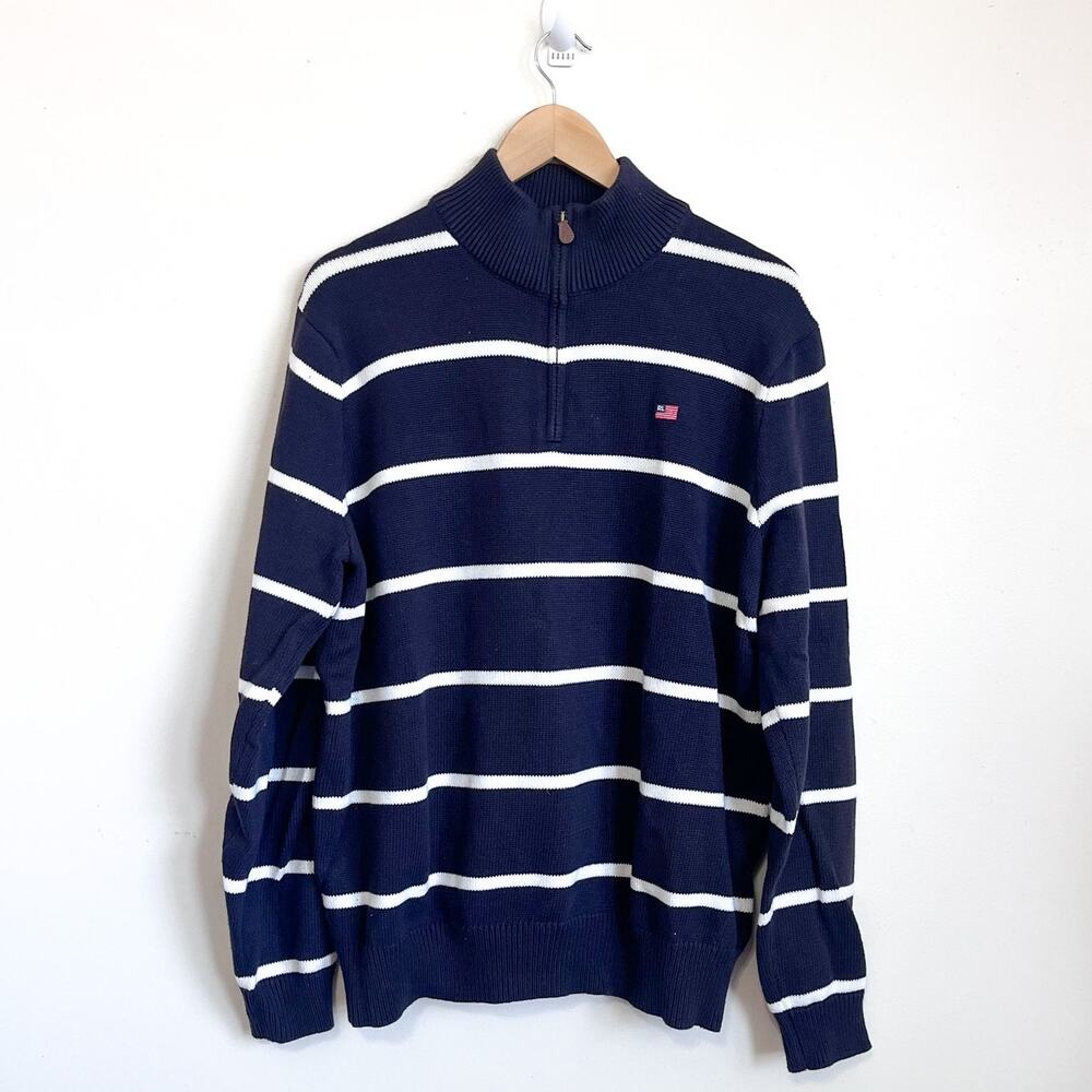 Ralph Lauren Polo Mens Striped Quarter Zip Sweater Size‎ L Blue 1/4 Zip Nautical